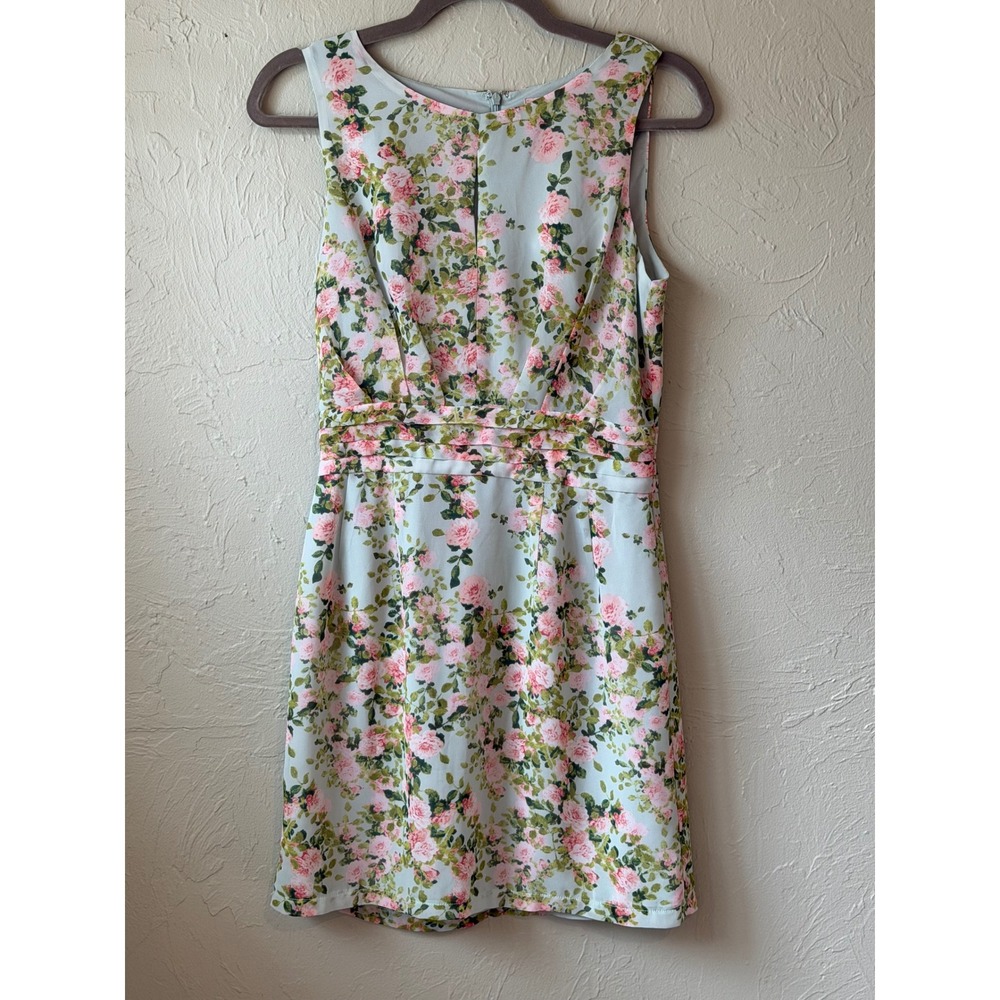 Forever 21 Contemporary Floral Mini Dress‎ Mint Green Pink Rose Sleeveless Small